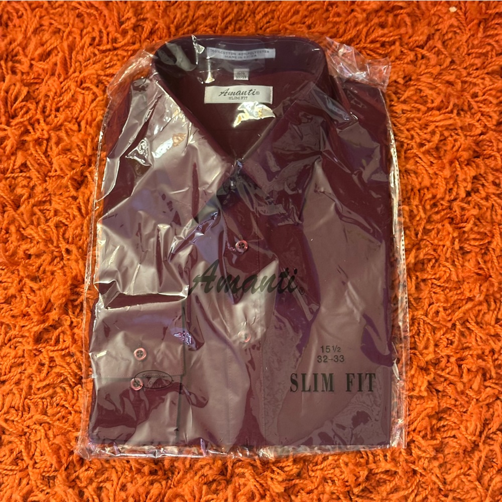 Maroon Slim Fit Dress Shirt in size 5 1/2 by Amanti